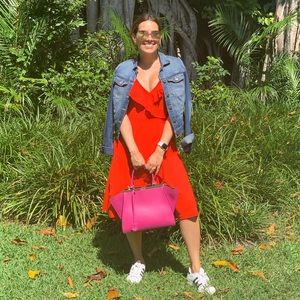 Red draped midi dress